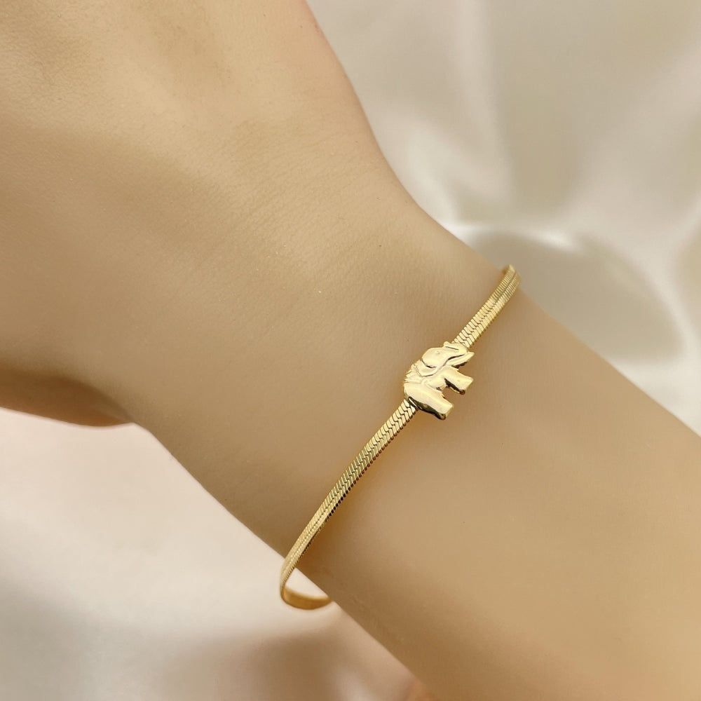 7" 14k Herringbone Bracelet w/ Elephant Gold Filled Style Handmade Minimalist Bracelet 03.02.0096.07