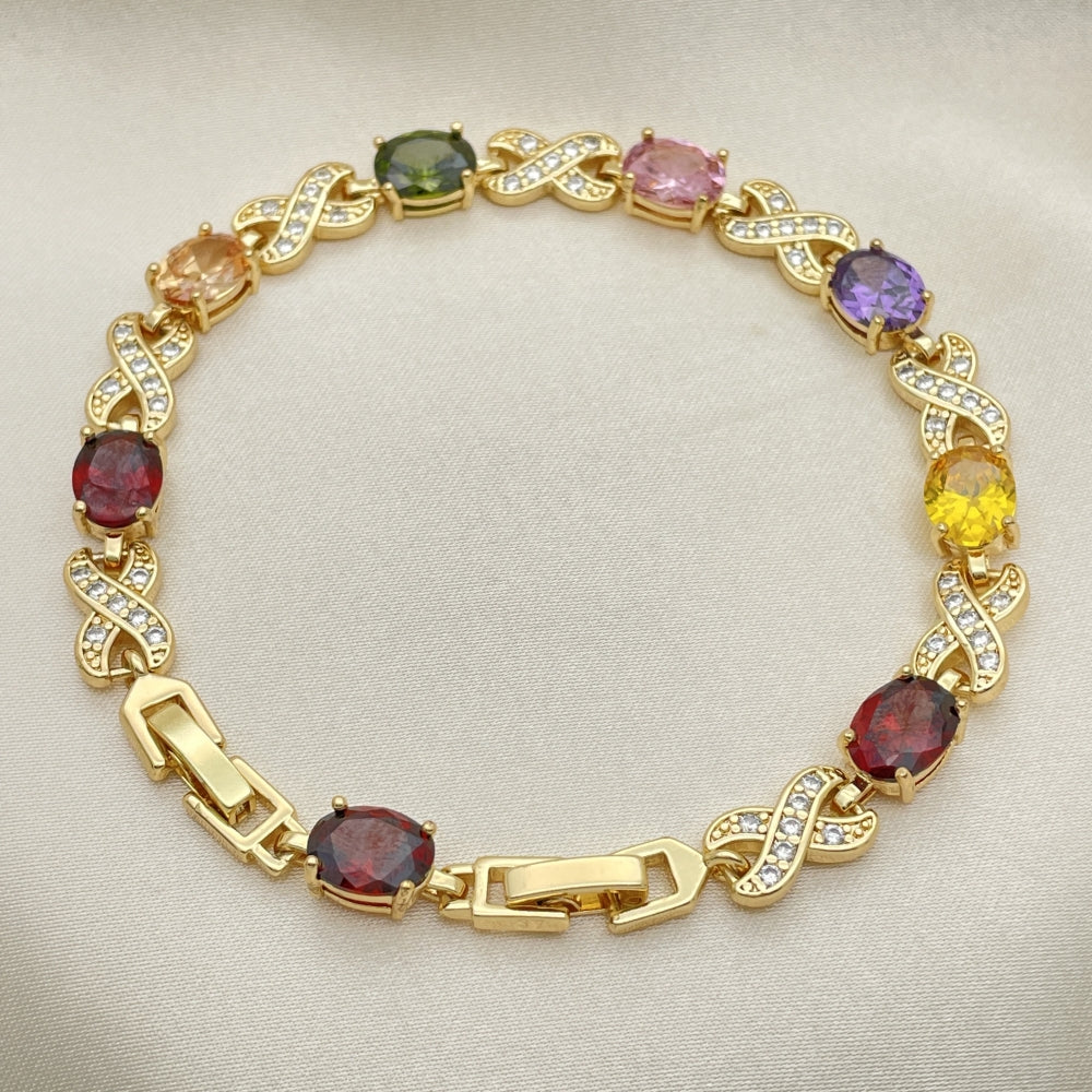 7" Adjustable Bracelet w/ Hugs and Kiss Multicolor Stones Handmade With the Highest Craftsmanship Gold Filled Bracelets 03.206.0001.12.07