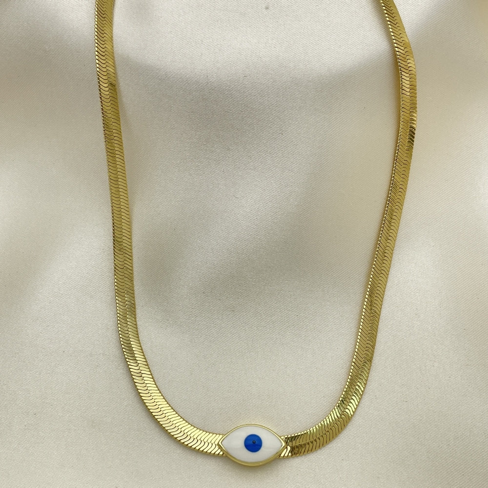 18" Herringbone Necklace Chain w/ Evil Eye Charm - Gold Filled Style Necklace Gift for Her - Gold Filled Necklaces 04.341.0098.18