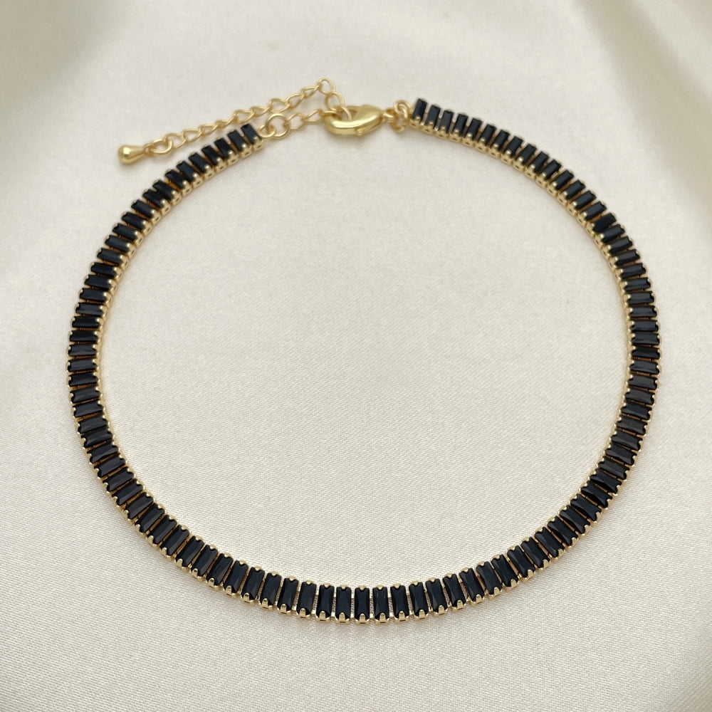 Onix Gold Anklet - Handmade with the Highest Gold Filled Style Craftsmanship Lab Created Black Gemstone - Rhinestone Anklets 03.130.0008.2.10