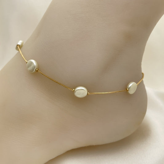 Gold Chain and Pearl Anklet - Handmade with Fresh Water Style Pearl and the Highest Gold Filled Style Craftsmanship - Pearl Anklets 03.02.0087.10