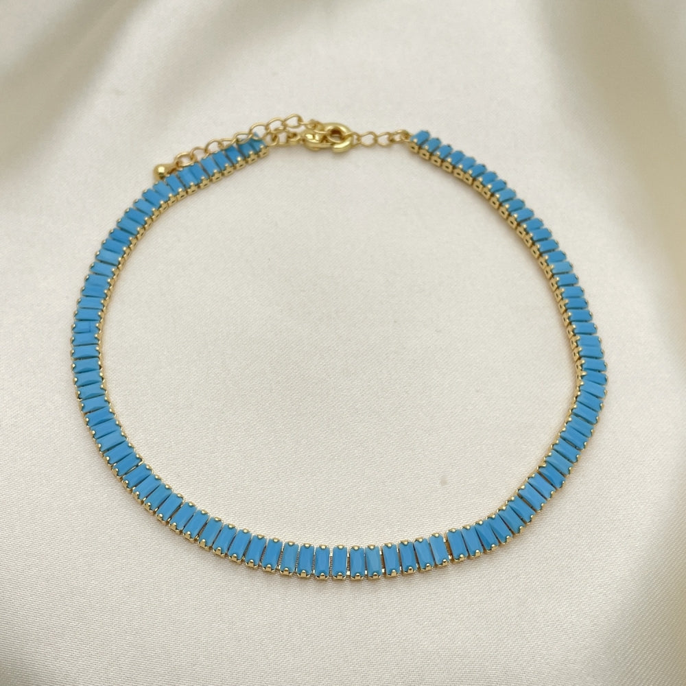 Blue Turquoise Gold Anklet - Handmade with Lab Created Gemstone with the Highest Gold Filled Style - Rhinestone Anklet 03.130.0008.6.10