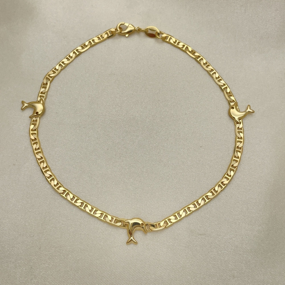 Gold Anklet - Mariner Style w/ Dolphin Charms Handmade with the Highest Gold Filled Style Craftsmanship - Gold Filled Anklets 03.32.0621.10