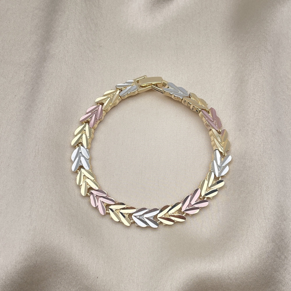 7" Chunky Tricolor Bold Gold Bracelet - Handmade With Solid Diamond Cut Links - Gold Filled Style Tri-tone Tri-tone 03.102.0078.07 Tritone