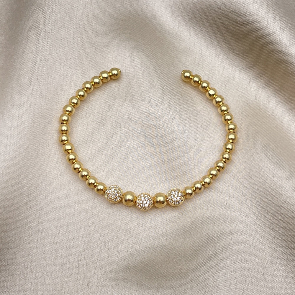 Open Gold Bead Bangle Bracelet - Handmade w/ White CZ Ball Design - Gold Filled Style Cuff Bangles 07.228.0007