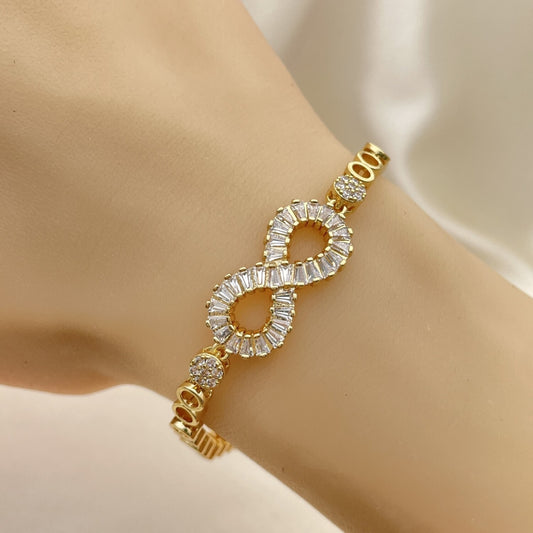 7" Gold Fancy Bracelet  w/ Infinity White CZ Stones - Handmade Gold Filled Style Bracelets - 03.283.0058.07