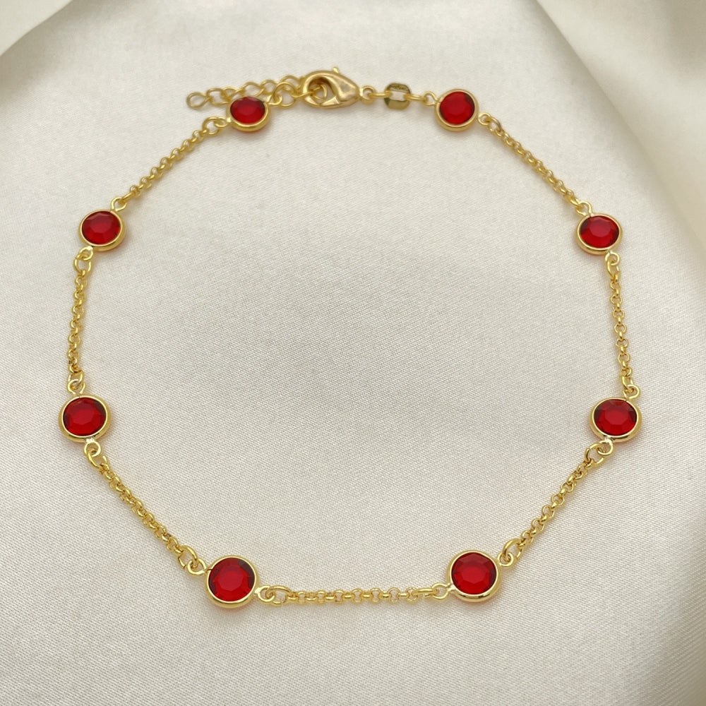 Gold Anklet - Handmade with Ruby Colored  Bead and the Highest Gold Filled Style Craftsmanship - Ruby Color Beads Anklets 03.02.0089.10