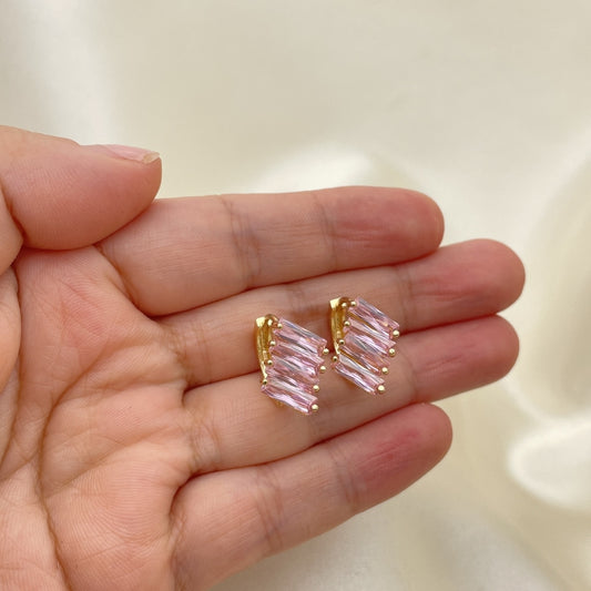 Pink Zirconia Huggie Gold Hoop Earrings Handmade Very Light Weight  Jewelry Piece - Gold Filled Hoops 02.210.0594.2.15