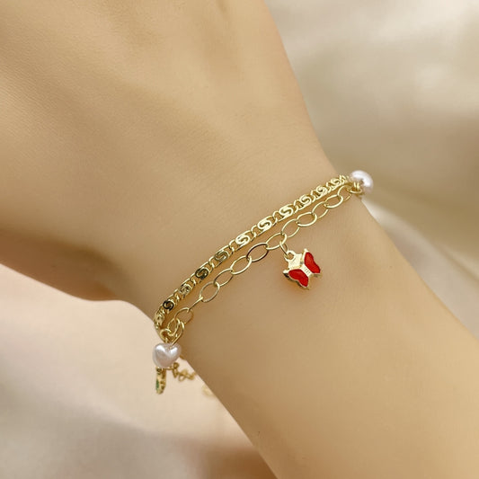 7" Gold Charm Bracelet w/ Butterfly Charms - Handmade Gold Filled Style Bracelets - 03.213.0179.07