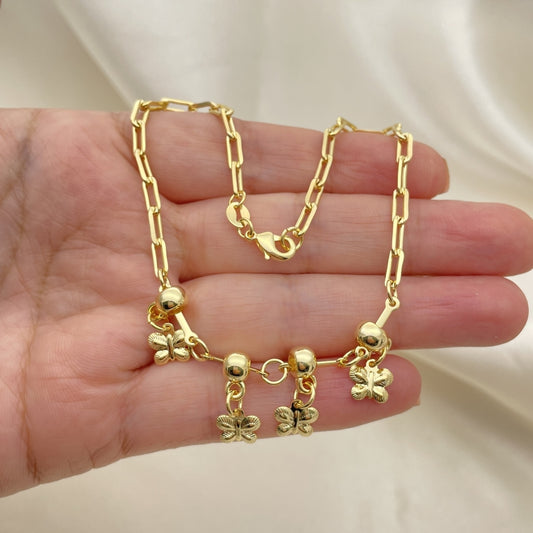 Gold Anklet Handmade with Paperclip Chain Turtle and Spacers Lucky Charms, Gold Filled Style 03.32.0615.10