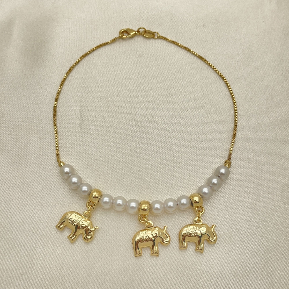 Gold Anklet - Pearl Style w/ Elephant Charms Handmade with the Highest Gold Filled Style Craftsmanship - Gold Filled Anklets 03.32.0632.10