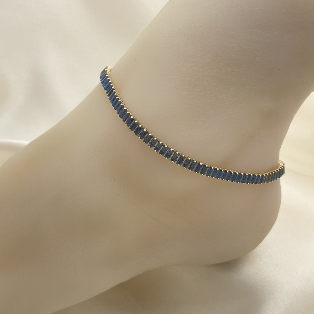 Gold Anklet Handmade with Lab Created Navy Blue Sapphire in Gold Filled Style Craftsmanship - Sapphire Rhine Stone Anklets 03.130.0008.8.10