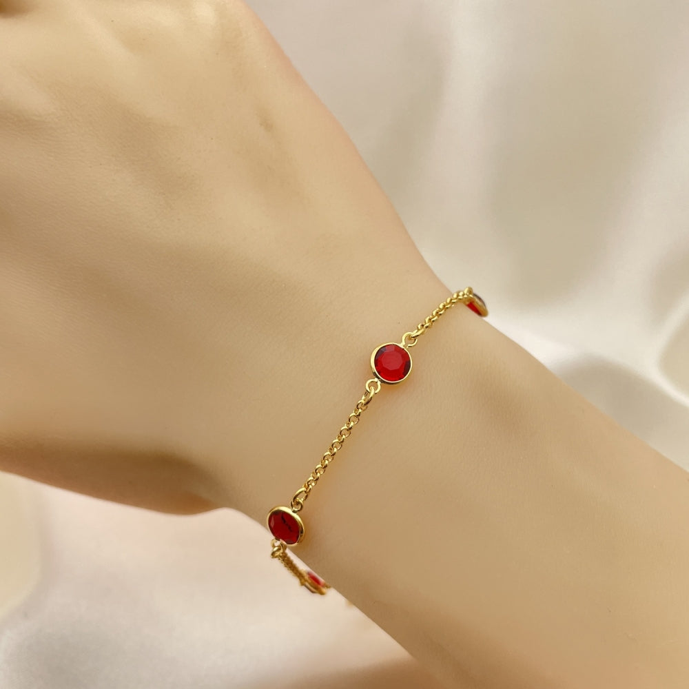 7" Gold Bracelet - Handmade With Ruby Color Lab Made Gemstone, the Highest Craftsmanship - Gold Filled Style Bracelets 03.02.0089.07