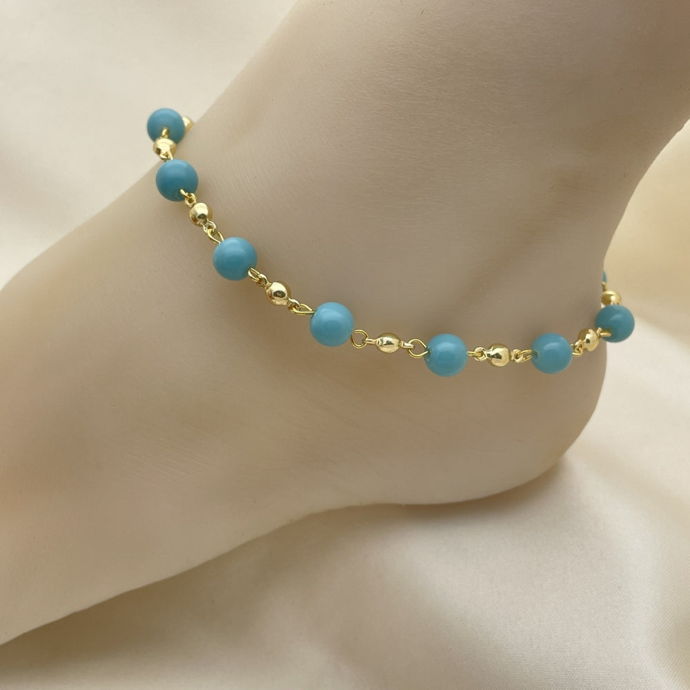 Gold Anklet - Turquoise Ball Style Handmade with the Highest Gold Filled Style Craftsmanship - Gold Filled Anklets 03.63.2226.1.10