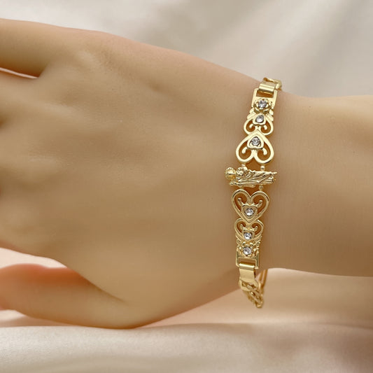 7" Gold San Judas Bracelet w/ Heart Design - Handmade Gold Filled Style Bracelets - 03.253.0080.07