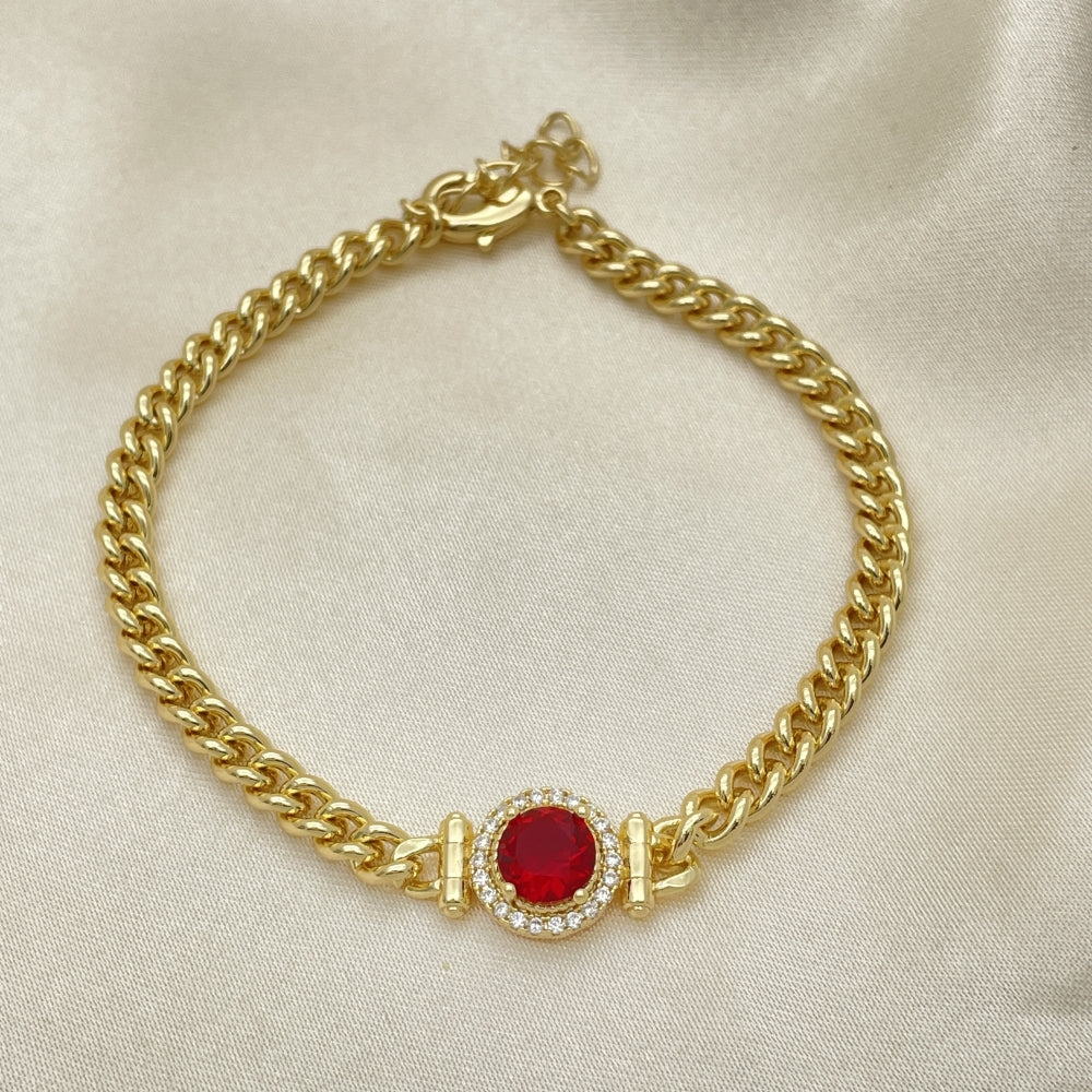 7" Adjustable Cuban Bracelet w/ Red Ruby Handmade - Gold Filled Bracelets - 03.213.0177.5.07