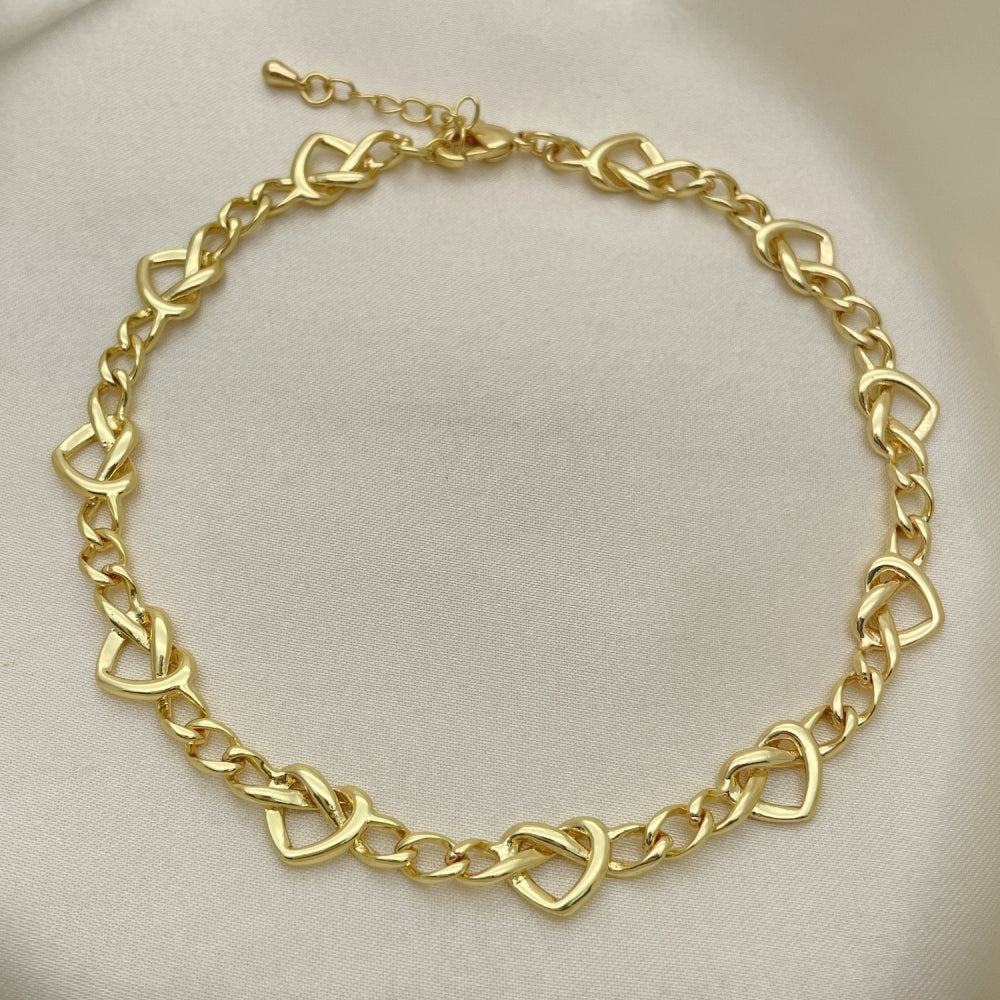 Gold Anklet - Cuban Link Chain w/ Heart Style, Handmade with the Highest Craftsmanship - Gold Filled Style Anklets 03.319.0013.10