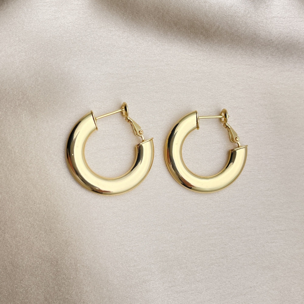 30mm Gold Hoop Stud Earrings - Chunky Handmade with Puff Style, Bold Gold Filled Style - Gold Filled Hoops 02.163.0213.30