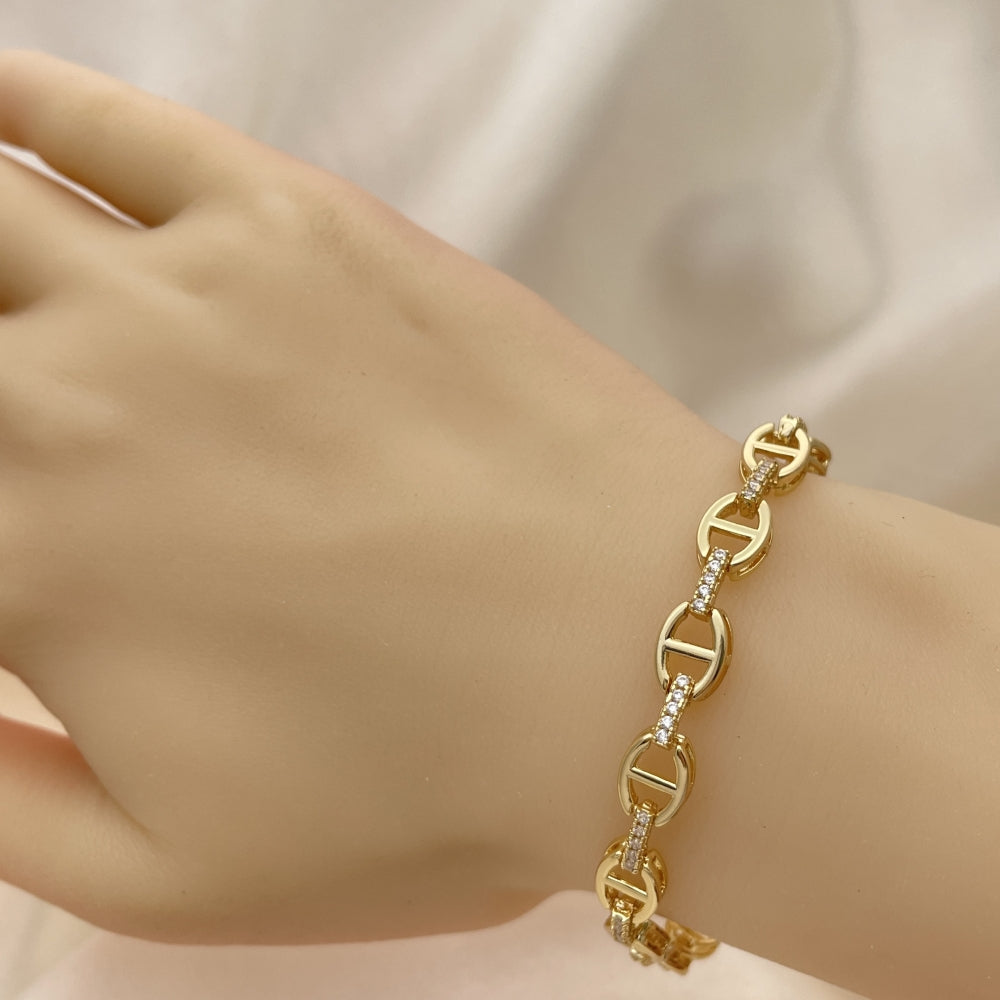 8" Gold Mariner Bracelet w/ White CZ Stones - Handmade Gold Filled Style Bracelet - 03.283.0033.08