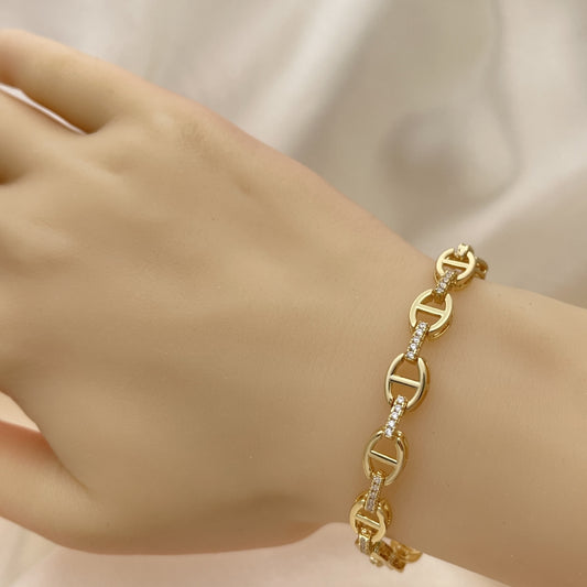 8" Gold Mariner Bracelet w/ White CZ Stones - Handmade Gold Filled Style Bracelet - 03.283.0033.08