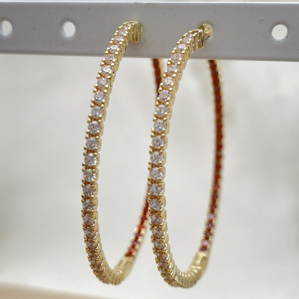 50mm Inside Out Diamond like Red and White Zirconia Hoop Earrings Handmade in Gold Filled Style Lightweight - 02.156.0567.1.50