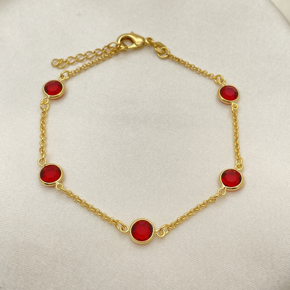 7" Gold Bracelet - Handmade With Ruby Color Lab Made Gemstone, the Highest Craftsmanship - Gold Filled Style Bracelets 03.02.0089.07