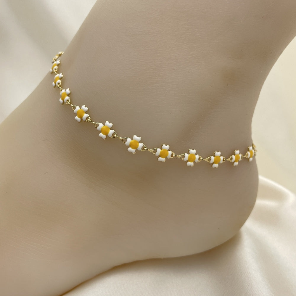 Gold Anklet - Daisy Flower Chain Handmade with the Highest Gold Filled Style Craftsmanship - Gold Filled Anklets 03.386.0009.10