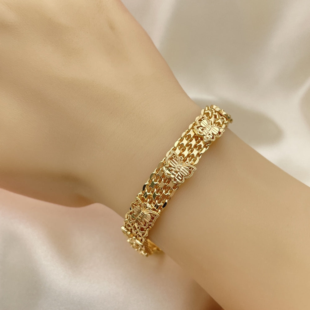 7" Gold Nugget Bracelet w/ Butterfly Design - Handmade- Gold Filled Bracelets 03.168.0038.07