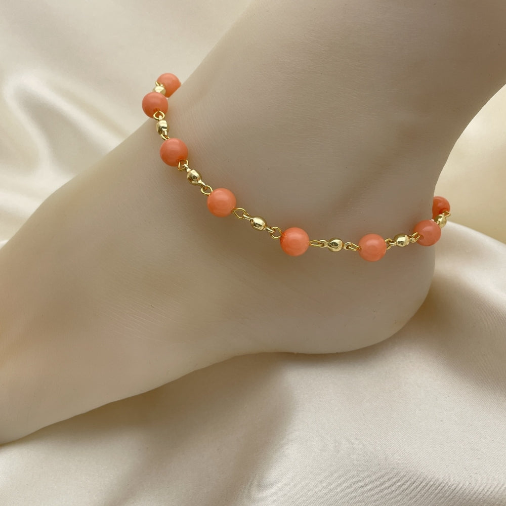 Gold Anklet - Pink Coral Ball Design Handmade with the Highest Gold Filled Style Craftsmanship - Gold Filled Anklets 03.63.2226.2.10