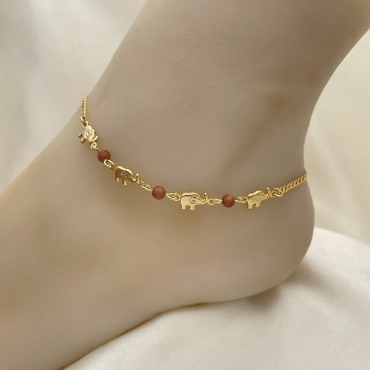 Goldstone Anklet - Handmade with Natural Gemstone Beads and Lucky Elephant Charms with the Highest Gold Filled Style Anklets 03.02.0094.10