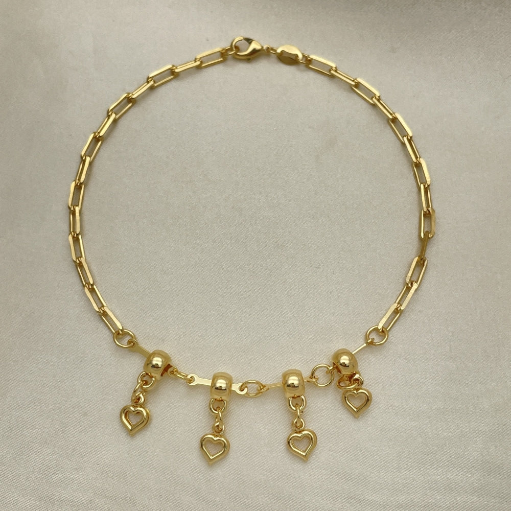 Gold Anklet - Paperclip w/ Heart Charms Handmade with the Highest Gold Filled Style Craftsmanship - Gold Filled Anklets 03.32.0614.10