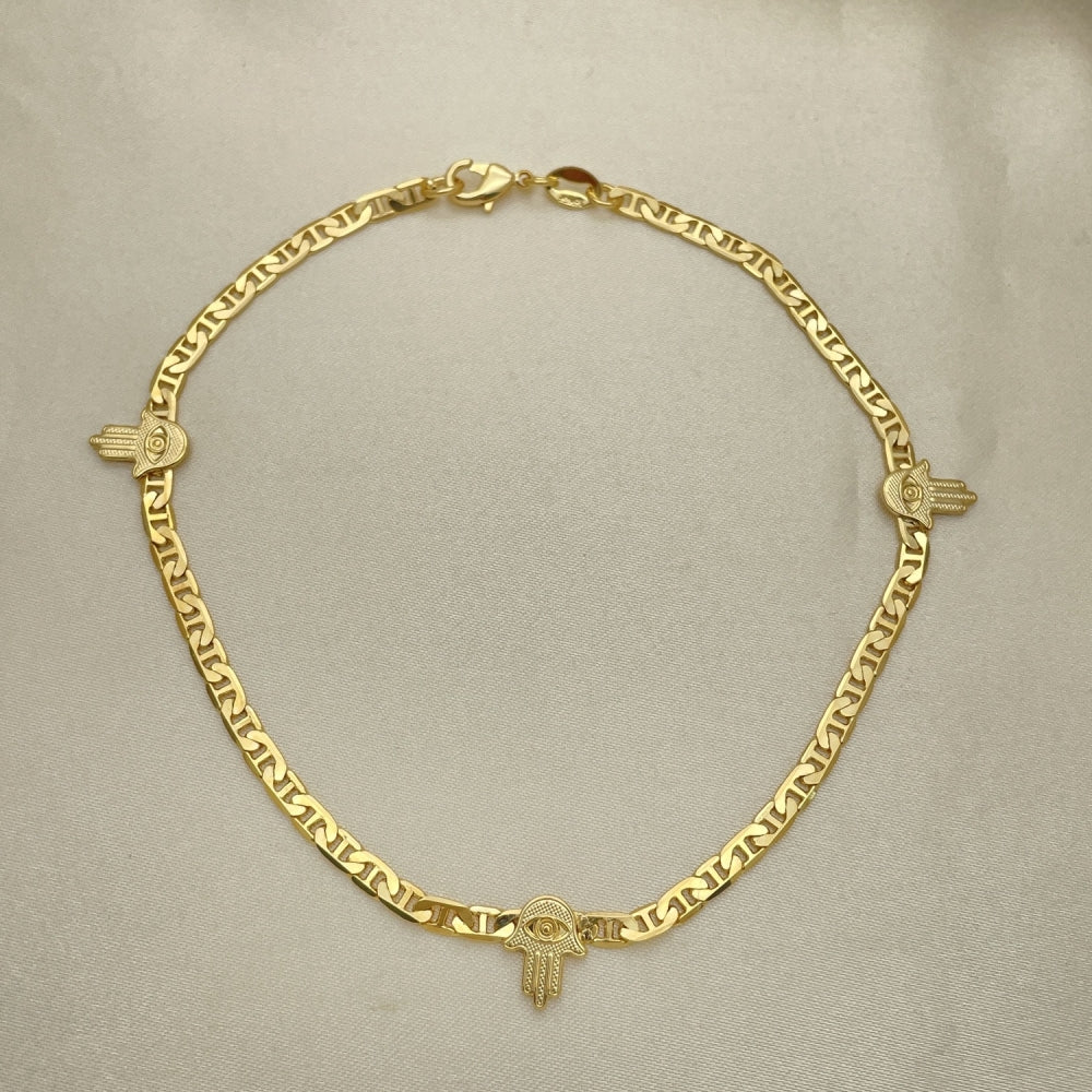 Gold Anklet - Mariner Style  w/ Hamsa Charms Handmade with the Highest Gold Filled Style Craftsmanship - Gold Filled Anklets 03.32.0616.10