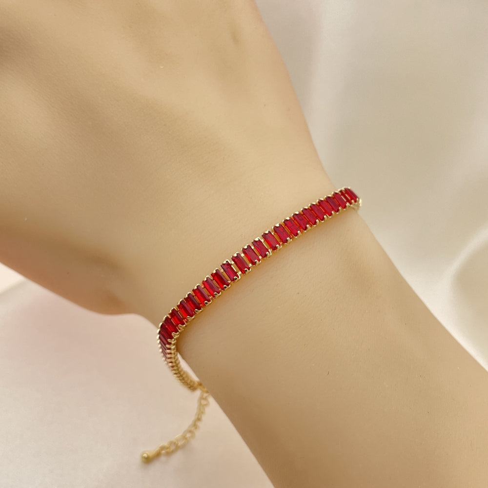 7" Ruby Gold Bracelet - Handmade With Lab Created Rhinestone - Gold Filled Bracelets 03.130.0008.1.07