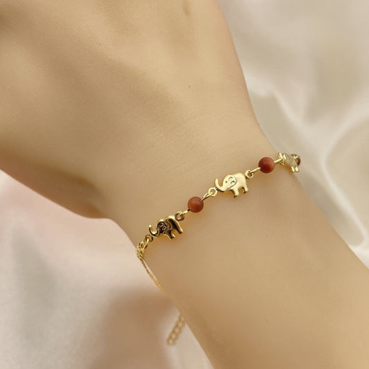 7" Gold Elephant Bracelet w/ Goldstone Ball Handmade - Gold Filled Style Bracelets 03.02.0094.07