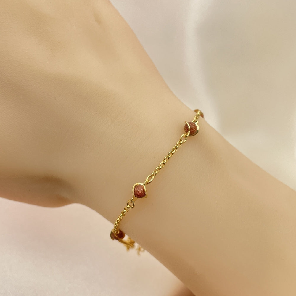 7" Gold Bracelet - Goldstone Bracelet Dainty Ball Style Handmade- Gold Filled Style Bracelets 03.02.0091.07