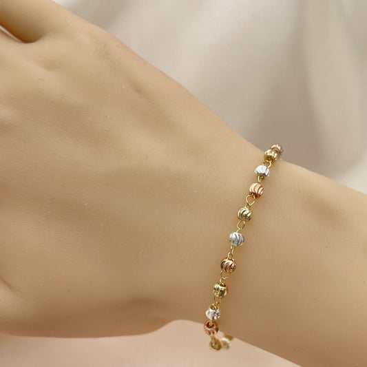 8" Tricolor Gold Bracelet w/ Guadalupe and Cross Design - Handmade Gold Filled Style Bracelets -03.253.0087.08