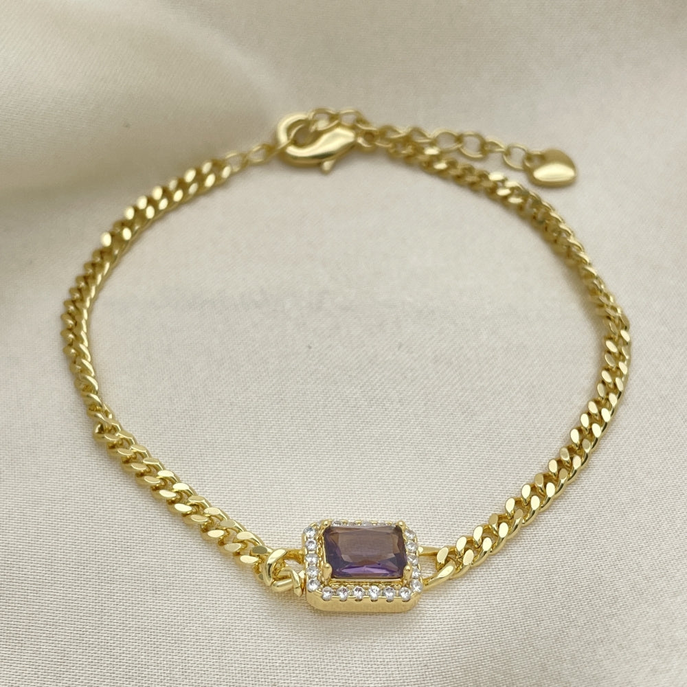 7" Adjustable Gold Cuban Bracelet w/ Square Purple Amethyst - Handmade Gold Filled Style Bracelets-03.213.0164.4.07