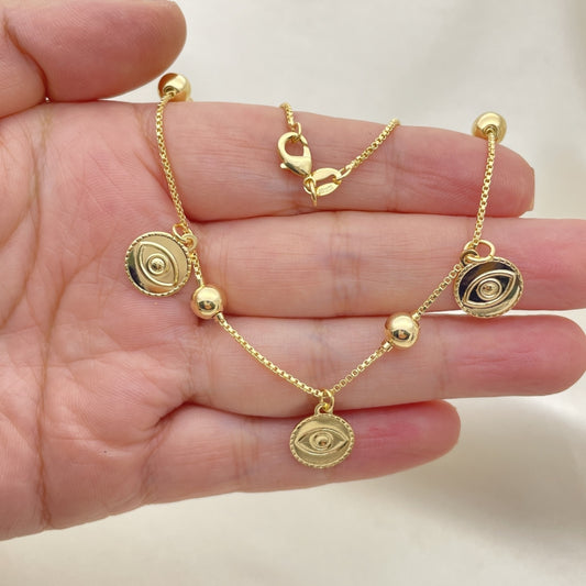 Gold Anklet - Handmade Evil Eye Puff Charms with the Highest Gold Filled Style Craftsmanship - Gold Filled Anklets 03.32.0590.10