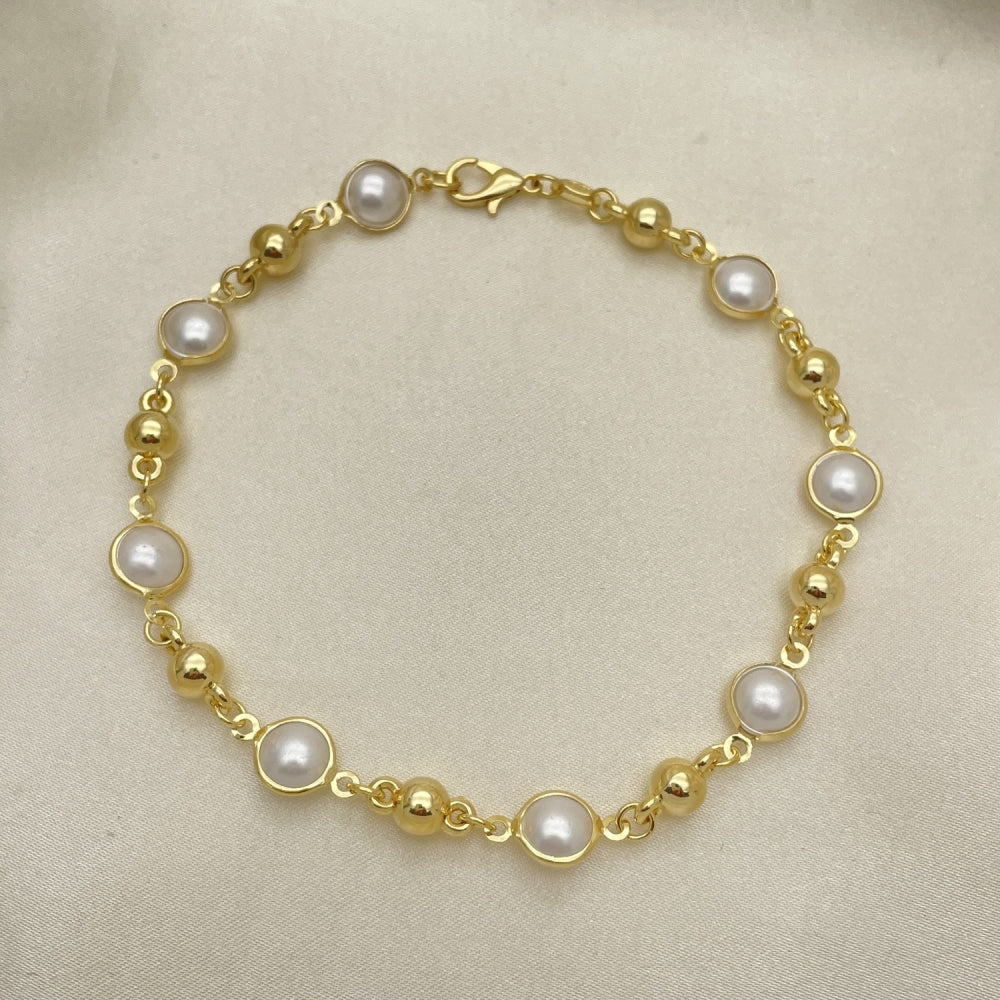 Gold Anklet - Pearl and Ball Style Handmade with the Highest Gold Filled Style Craftsmanship - Gold Filled Anklets 03.32.0629.10