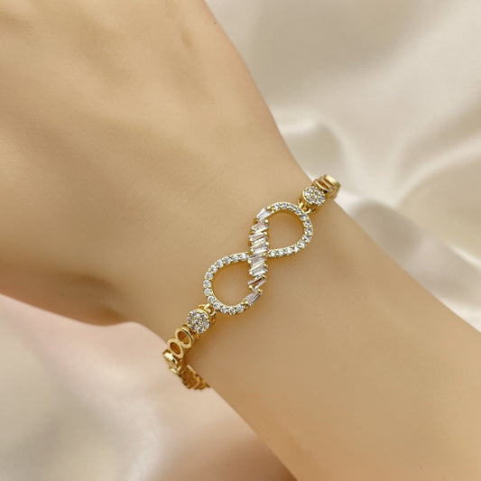 7" Gold Fancy Infinity Bracelet  w/ Infinity Baguette Stones - Handmade Gold Filled Style Bracelets - 03.283.0047.07