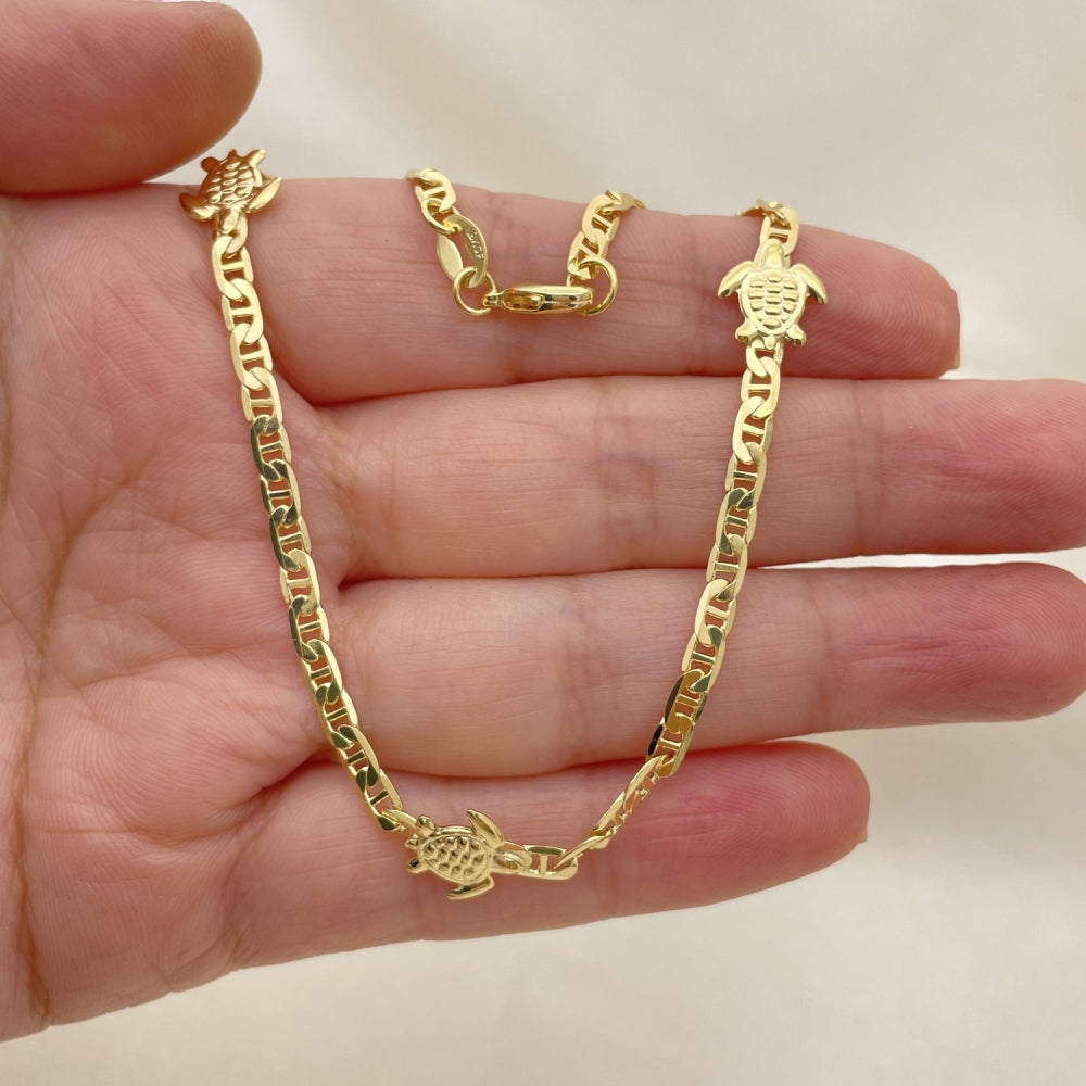 Gold Anklet - Mariner Style w/ Turtle Charms Handmade with the Highest Gold Filled Style Craftsmanship - Gold Filled Anklets 03.32.0618.10