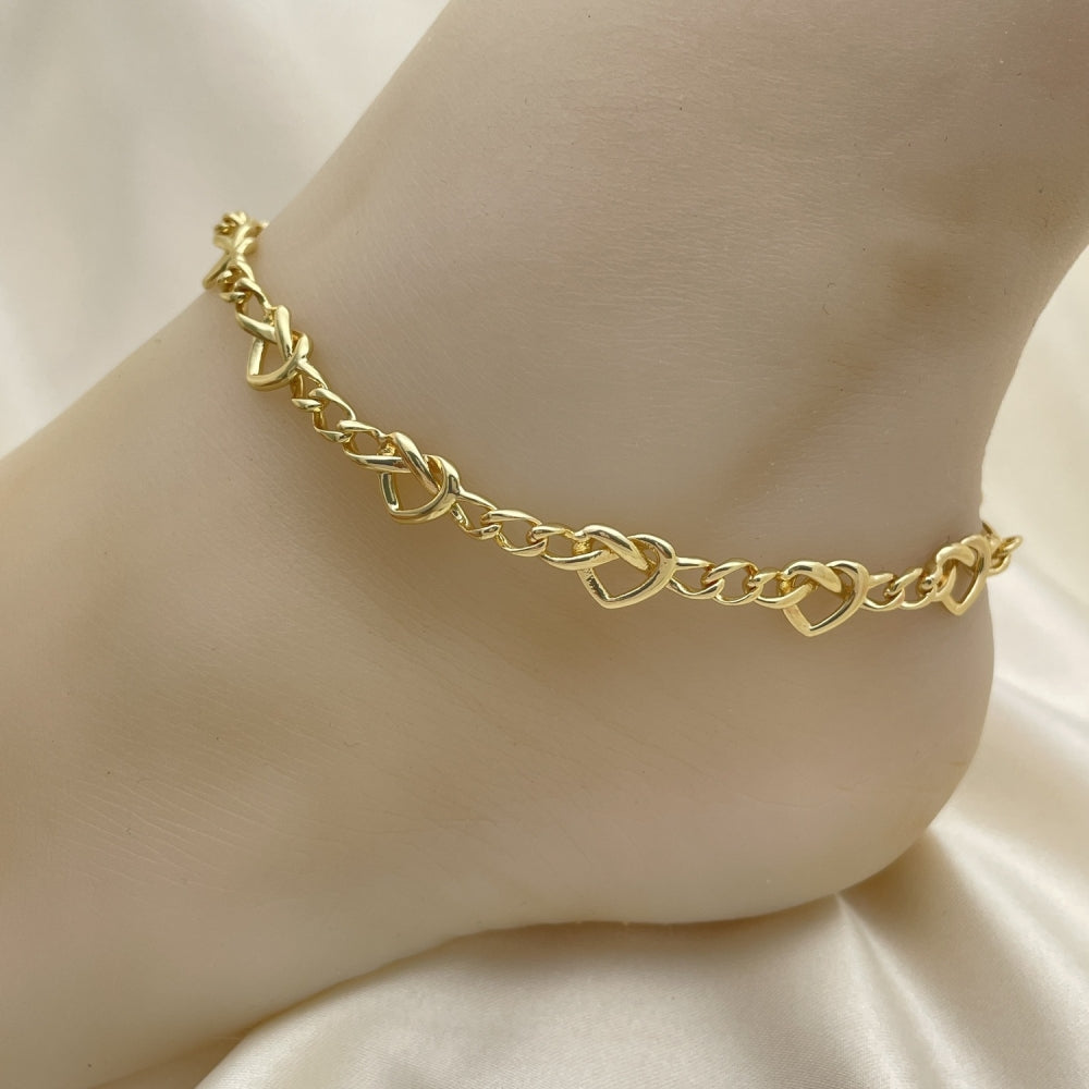 Gold Anklet - Cuban Link Chain w/ Heart Style, Handmade with the Highest Craftsmanship - Gold Filled Style Anklets 03.319.0013.10