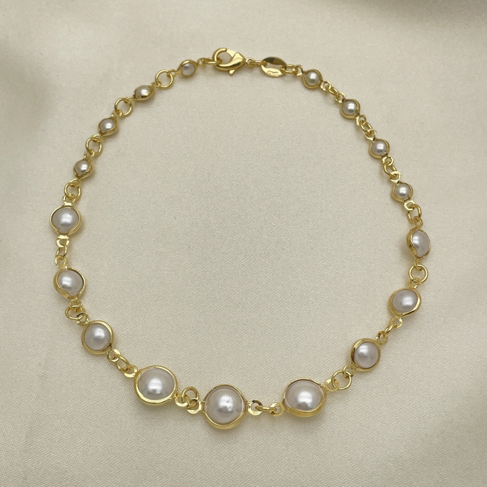 Gold Anklet - Pearl and Ball Small Style Handmade with the Highest Gold Filled Style Craftsmanship - Gold Filled Anklets 03.32.0628.10