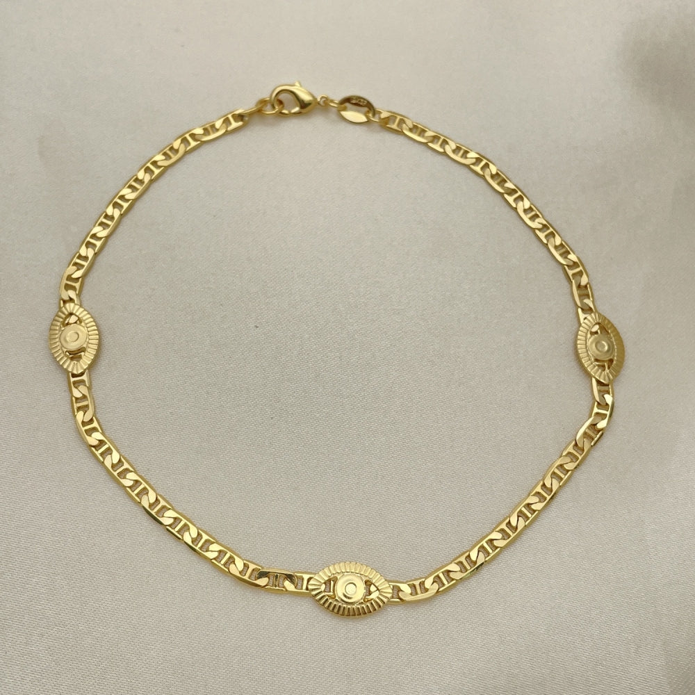 Gold Anklet - Handmade Mariner Chain w/ Gold Evil Eye Charm Gold Filled Style Craftsmanship - 10" Adjustable Anklet 03.32.0617.10