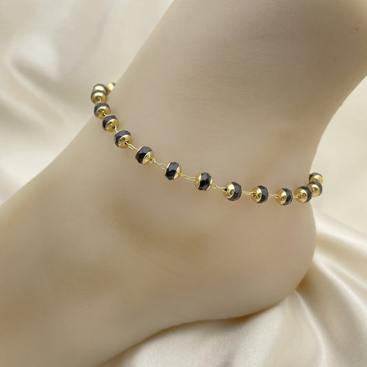 Gold Anklet - Black Onyx Bead Handmade with the Highest Gold Filled Style Craftsmanship - Gold Filled Anklets 03.383.0028.10