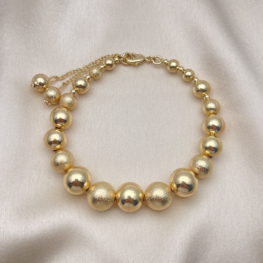 8" Adjustable Brushed Gold Ball Bracelet - 8mm Beads Handmade With the Highest Craftsmanship Ball Beads- Gold Filled Style 03.168.0040.08