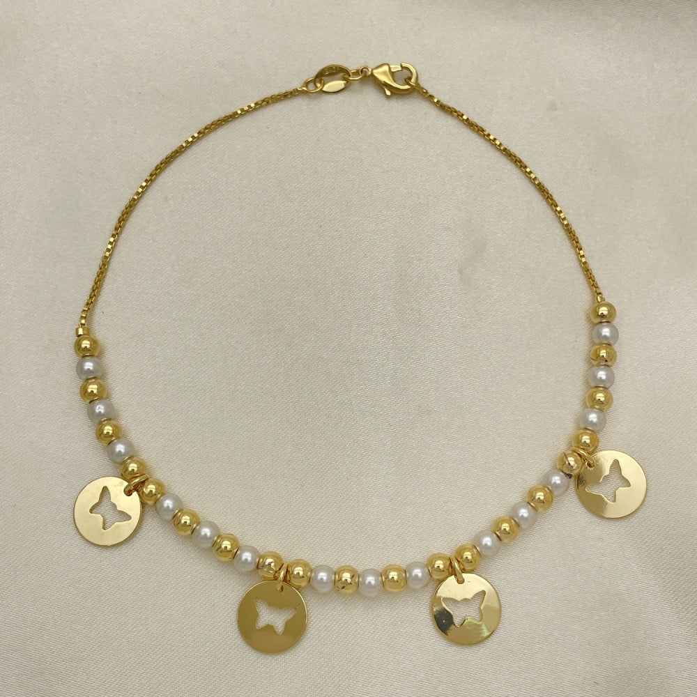 Gold Anklet - Pearl Style w/ Butterfly Charms Handmade with the Highest Gold Filled Style Craftsmanship - Gold Filled Anklets 03.32.0631.10