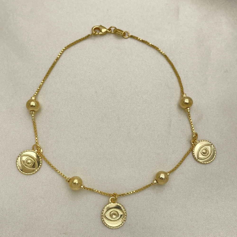 Gold Anklet - Handmade Evil Eye Puff Charms with the Highest Gold Filled Style Craftsmanship - Gold Filled Anklets 03.32.0590.10