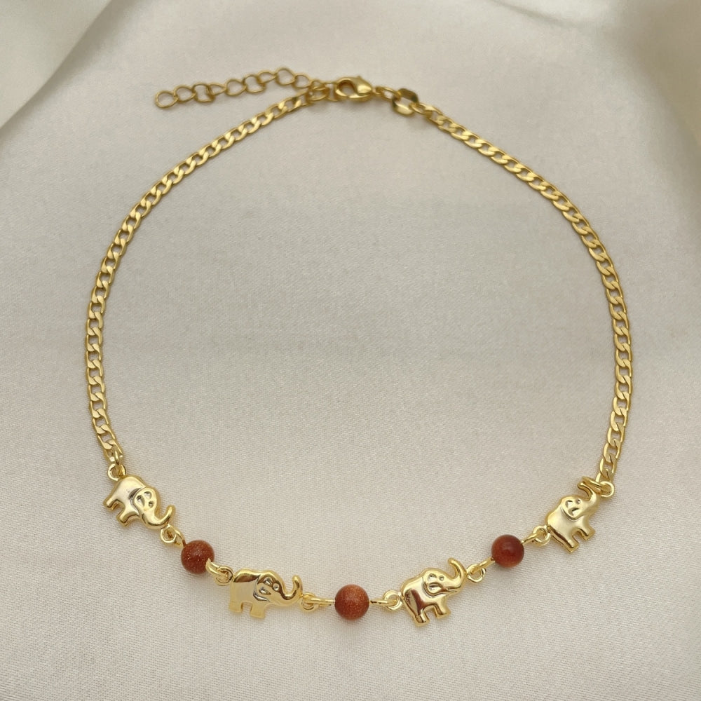 Goldstone Anklet - Handmade with Natural Gemstone Beads and Lucky Elephant Charms with the Highest Gold Filled Style Anklets 03.02.0094.10