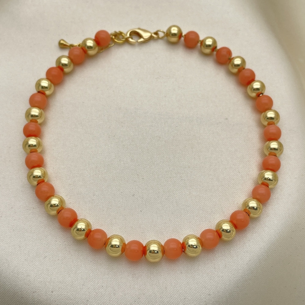 Gold Anklet - Bead Style w/ Pink Coral Handmade with the Highest Gold Filled Style Craftsmanship - Gold Filled Anklets 03.63.2228.2.10